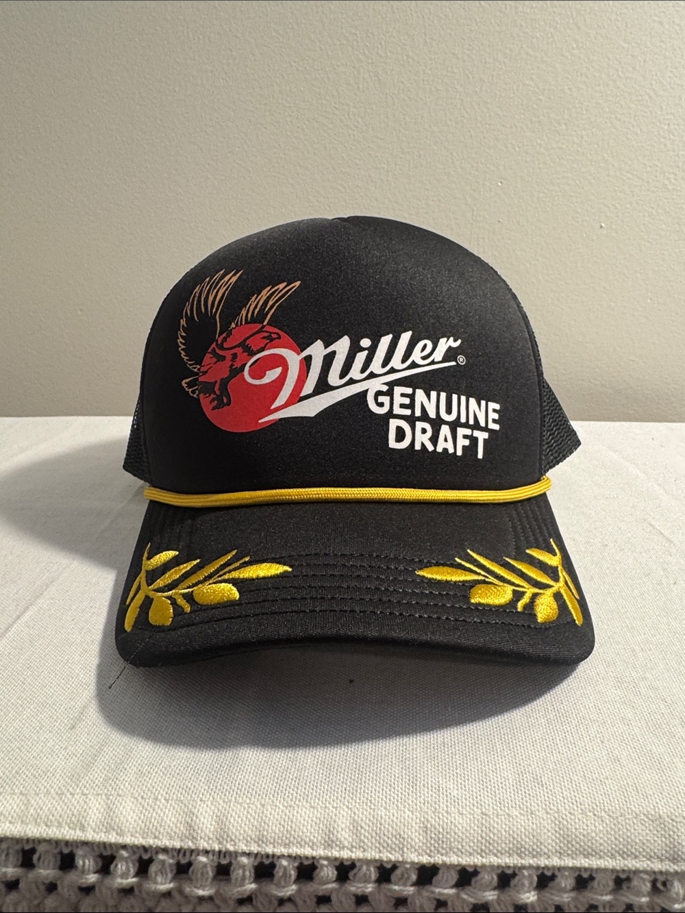 Miller Genuine Draft Black Trucker Hat with Yellow Embroidery
